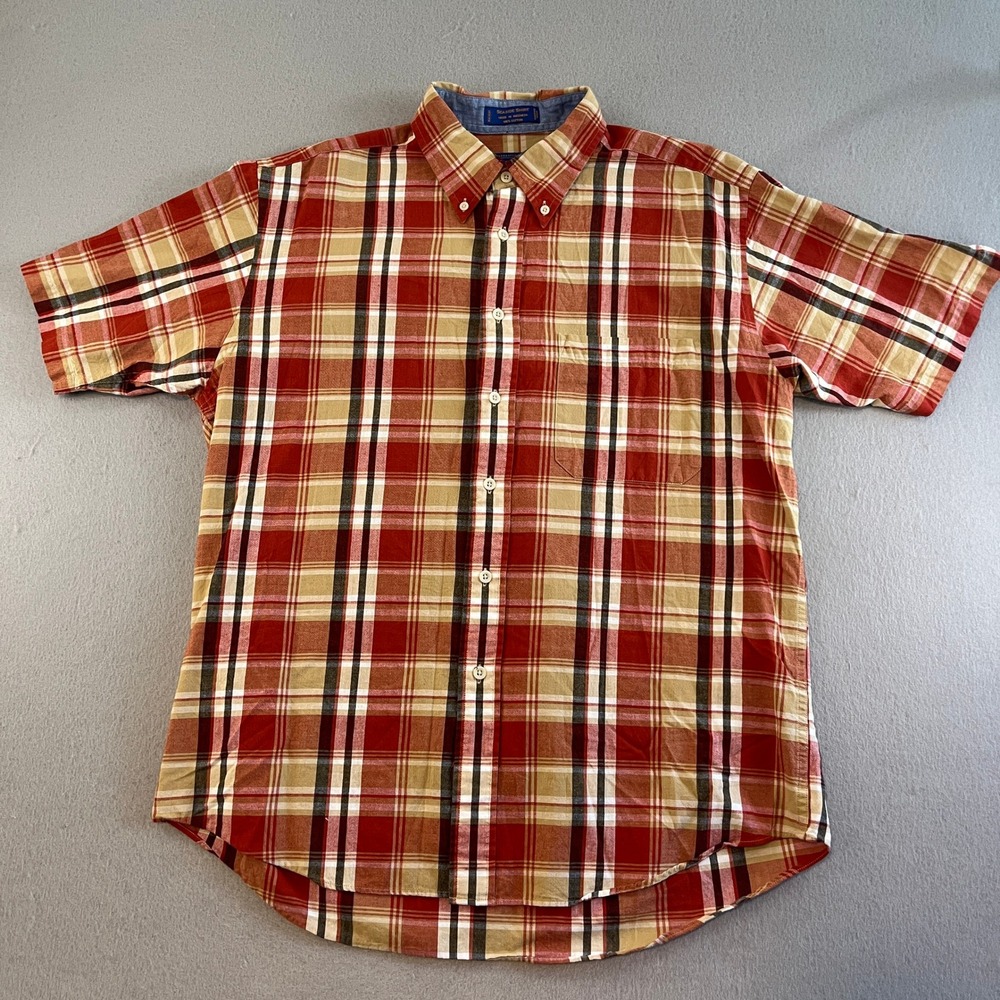 Pendleton Seaside Shirt Mens Red Tan Plaid Short Sleeve Button Down Cotton Large - Picture 2 of 5